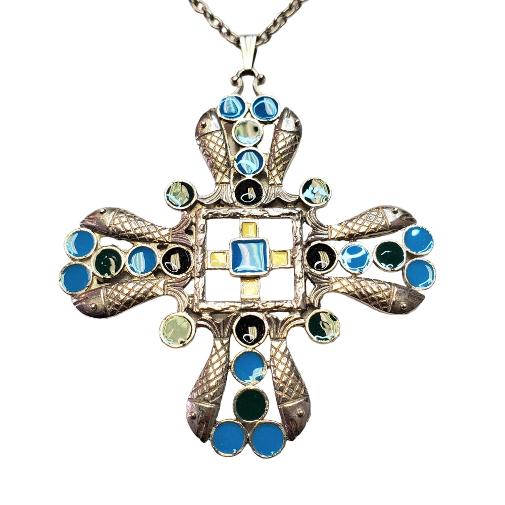 Big blue cross necklace